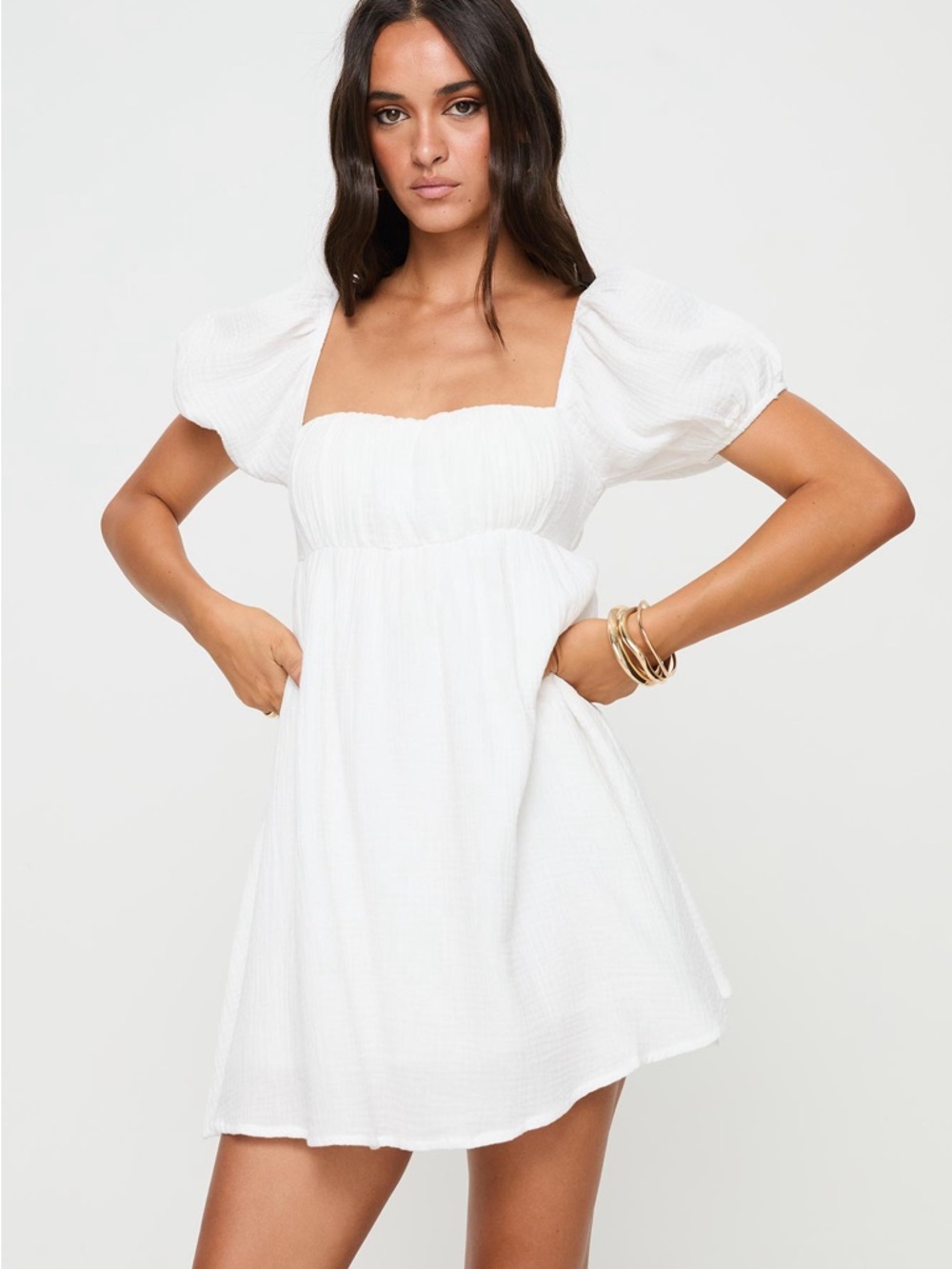 NEW Princess Polly Let’s Dance White Mini Dress Puff Sleeve Cottagecore Bridal - Picture 8 of 11